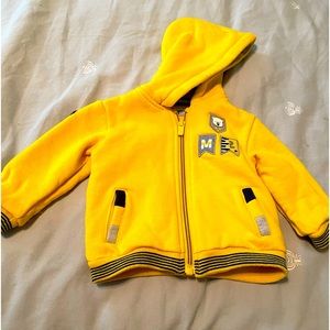 Hoodie. 6 months. Yellow fleece, blue & gray accents. Mayoral.